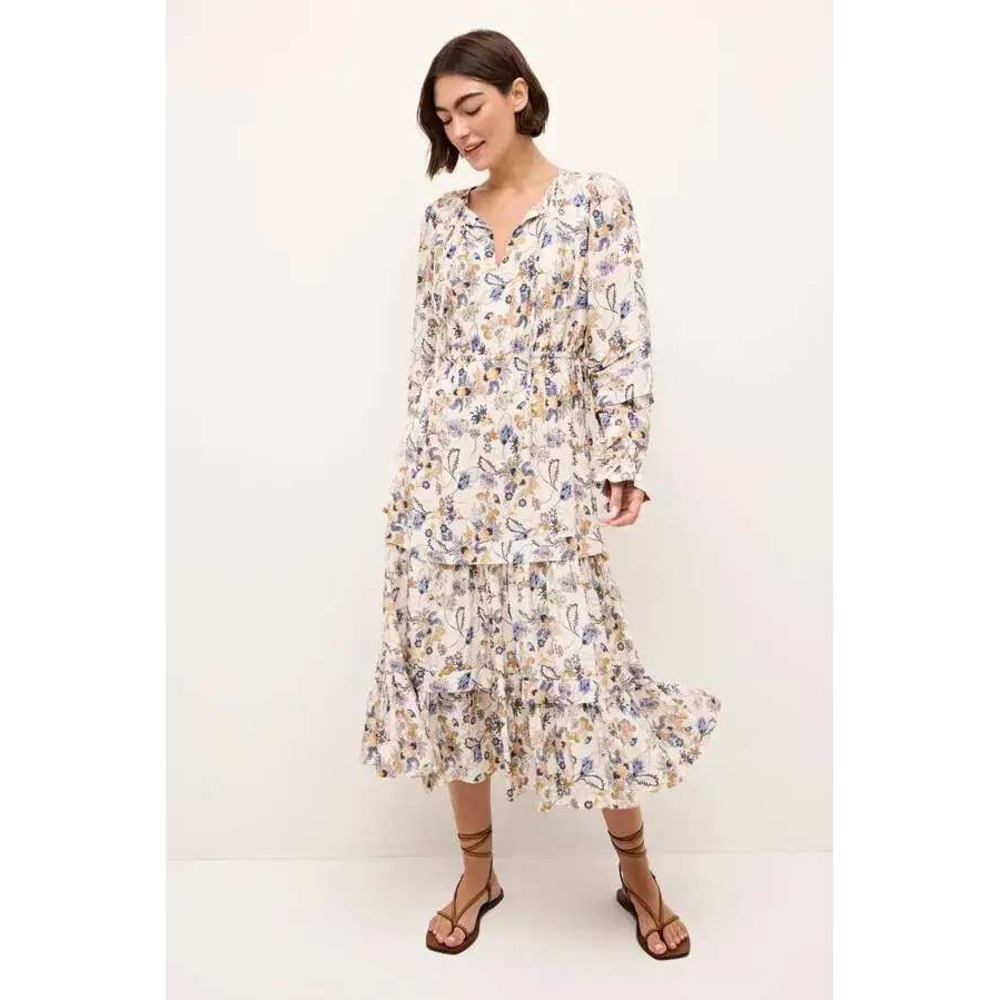 Marie Oliver Demi Midi Dress Womens XS Floral Silk Blend Crossvine Boho